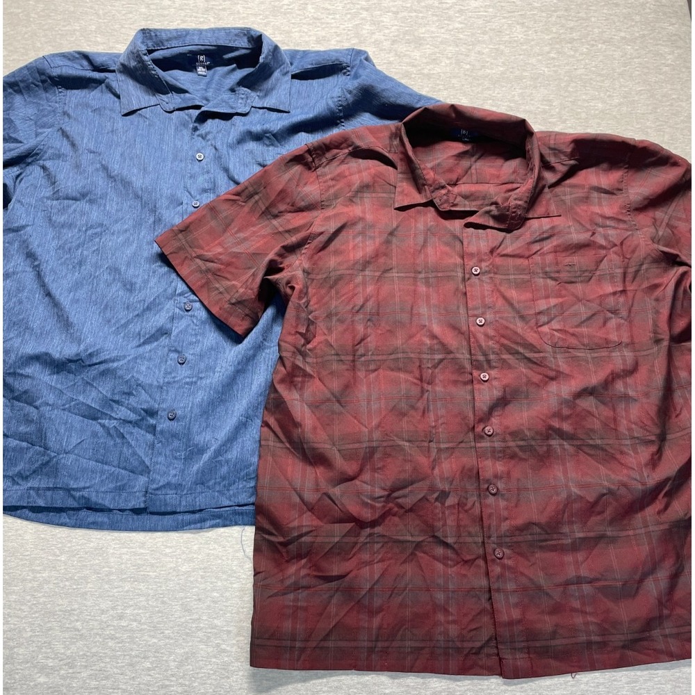 Lot of 2 George Casual Shirt Men 2XL 50-52 Blue Red Plaid Short Sleeve Button-Up